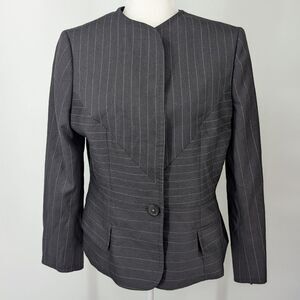 Gianfranco Ferre 100% Wool Black Pinstripe Blazer Suit Jacket 100% Silk Lined 46